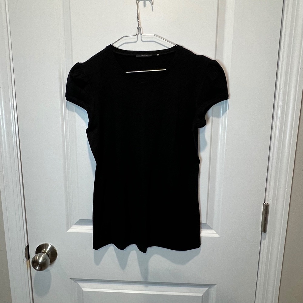 Tahari Womens Knit Top Puff Sleeve Black S